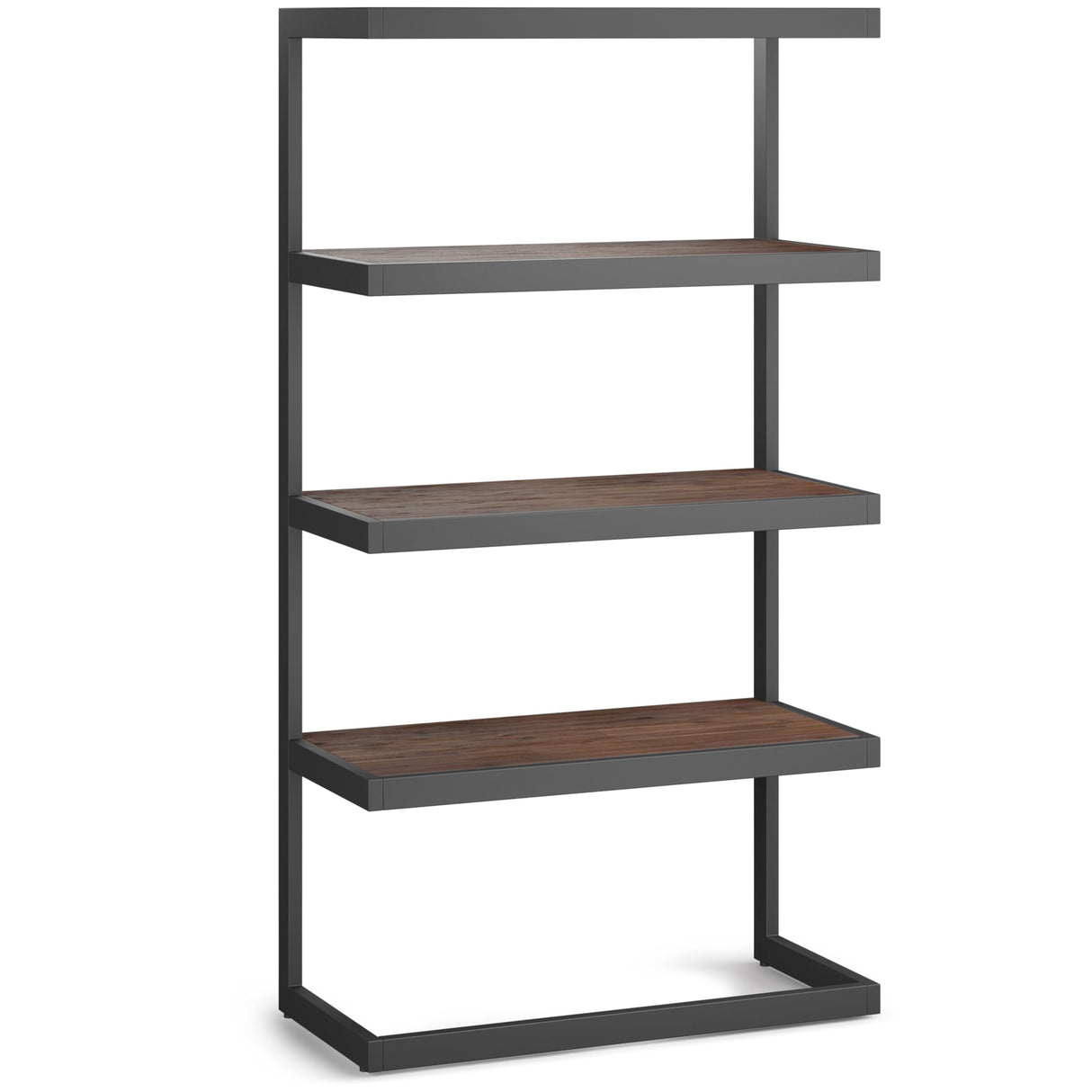 SIMPLIHOME Erina SOLID ACACIA WOOD and Metal 36 Inch Rectangle Modern Industrial Bookcase in Distressed Charcoal Brown, For the Living Room, Study Room and Office SIMPLIHOME