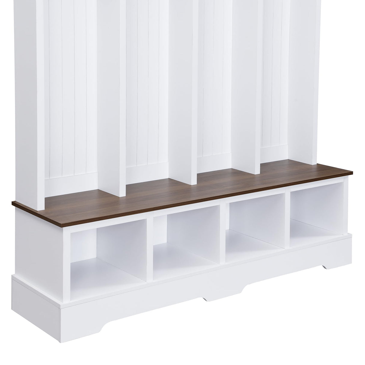 Merax 59" W Hall Tree,Farmhouse Entryway Storage and Wood Coat Rack, Entryway Furniture with 8 Hooks, Hall Tree with Bench and Shoe Storage, Rustic White Merax