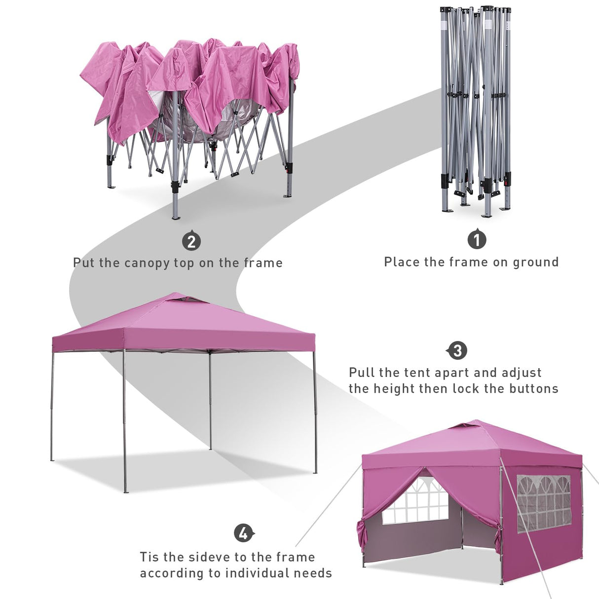 GDY 10x10ft Pop-up Paint Tent, Pink Canopy Tent, Instant Shelter Portable Outdoor Canopies with 4 Removable Side Walls. GDY