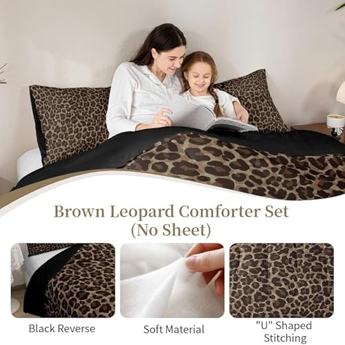 Erosebridal Cheetah Print Queen Comforter Set for Teens Adults,Brown Leopard Bedding Set,Animal Skin Texture Down Comforter,Rustic Bed Set with 2 Pillowcases Microfiber Soft Erosebridal