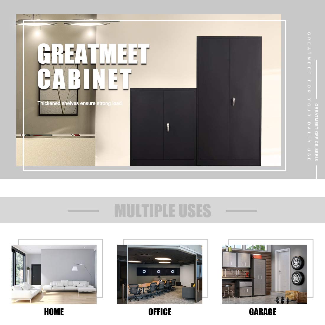 GREATMEET Locking Metal Storage Cabinet,Steel Storage Cabinet with 4 Adjustable Shelves and 2 Doors for Home Office,Lockable Garage Cabinet for Utility Room 18" D x 36" W x 72" H GREATMEET