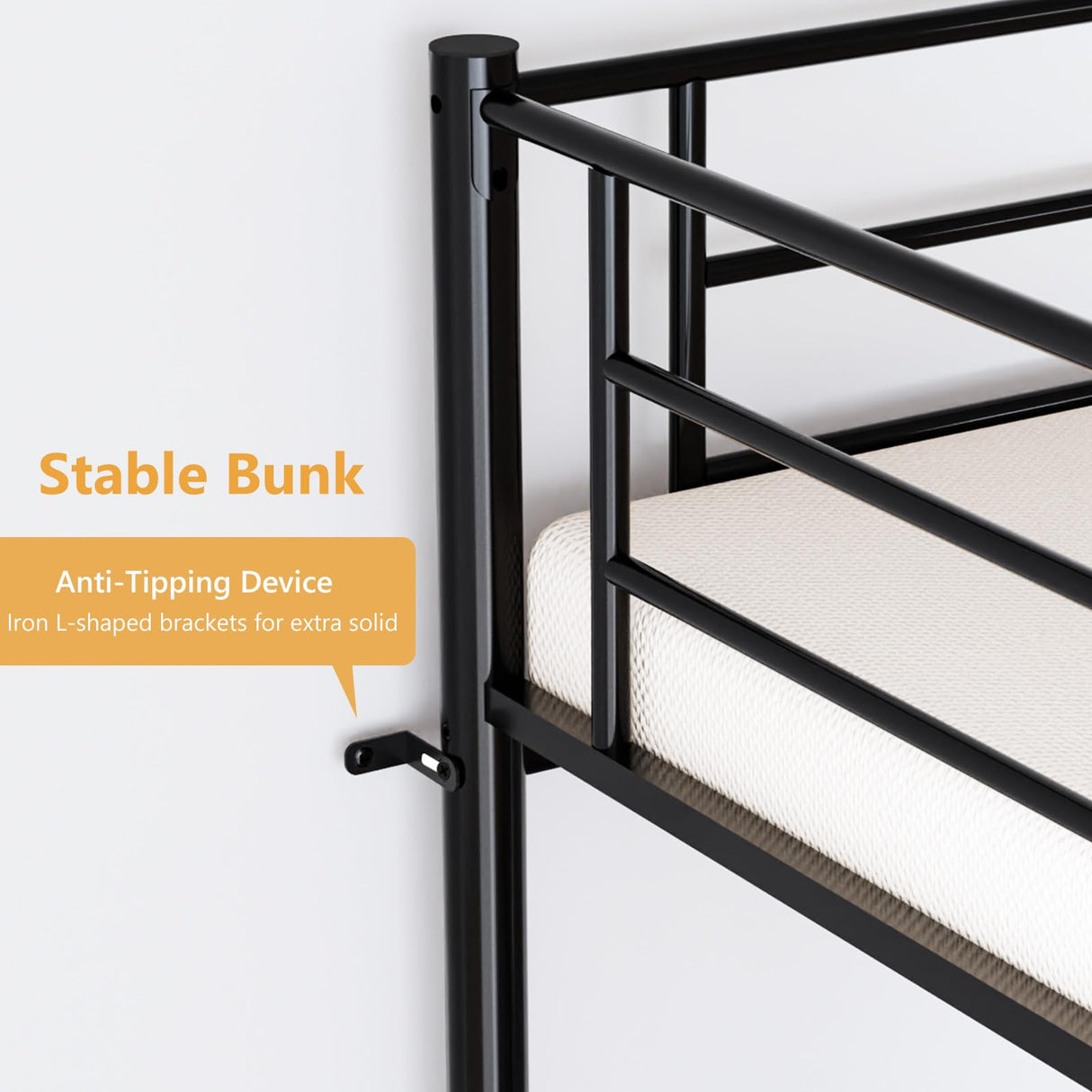 Bonnlo Bunk Bed Twin Over Twin with 13 inches Tall Guardrail, Metal Twin Bunk Bed with Flat Rungs Design,No Boxing Spring Needed, Black Bonnlo