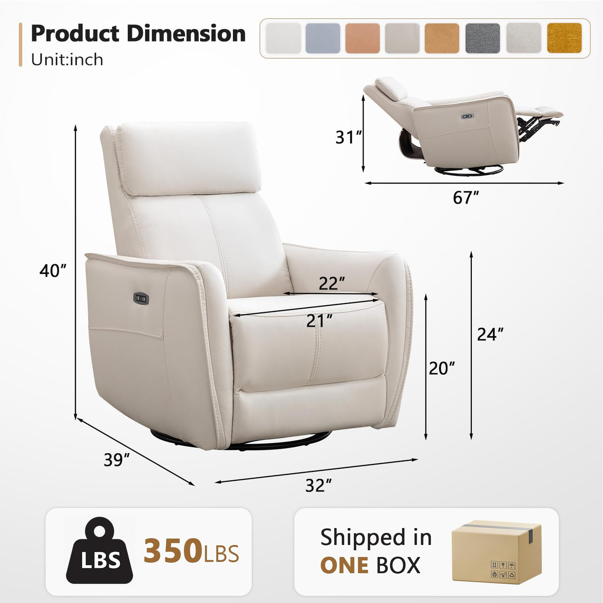 ANJ Swivel Recliner Chair, Glider Rocker Recliners for Nursery, Power Rocker Reclining Chair with USB Port, Upholstered Leathaire Electric Rocking Chairs for Living Room, Bedroom, Cream White ANJ