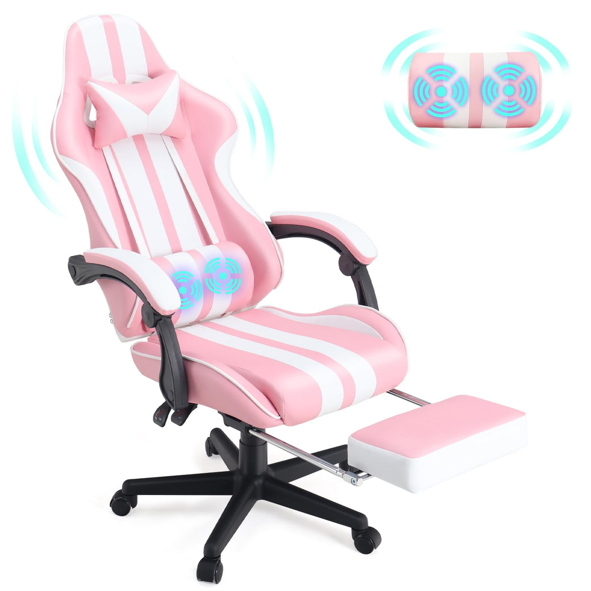 Ferghana Gaming Chairs with Footrest,Computer Game Chair,Massage Gaming Chairs,Christmas,Xmas Gift,PC Gaming Chairs for Adults Teens for Gaming Live Streaming Room(Pink,Racing Version) Ferghana