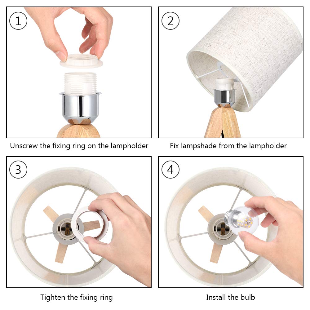 HAITRAL Small Bedside Table Lamp - Wooden Tripod Nightstand Lamp for Bedroom, Living Room, Office, Home with Fabric Linen Shade - 13.4 Inches (Without Bulb) HAITRAL