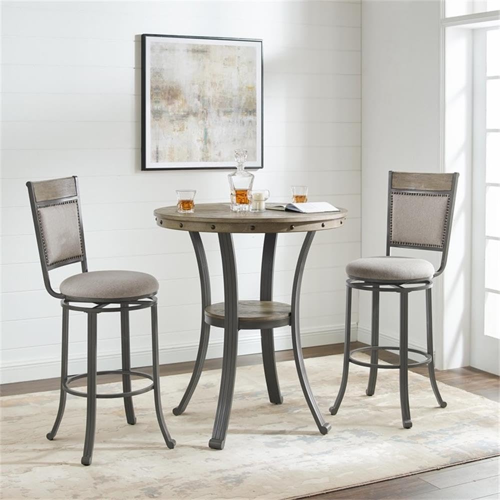 Powell - Linon Franklin Metal and Wood Pub Table in Pewter Powell