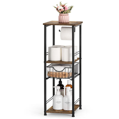 OYEAL Small Bathroom Floor Storage Cabinet 3 Tier Corner Storage Organizer with Drawer Freestanding Bathroom Towel Storage Unit for Small Space Laundry Room Entryway Kitchen, Rustic Brown