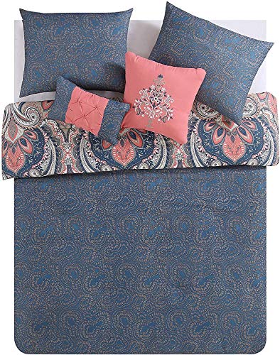 VCNY Home - King Comforter Set, 5-Piece Reversible Bedding with Matching Shams & Pillows, Paisley Room Decor (Casa Re'al Coral, King) VCNY Home