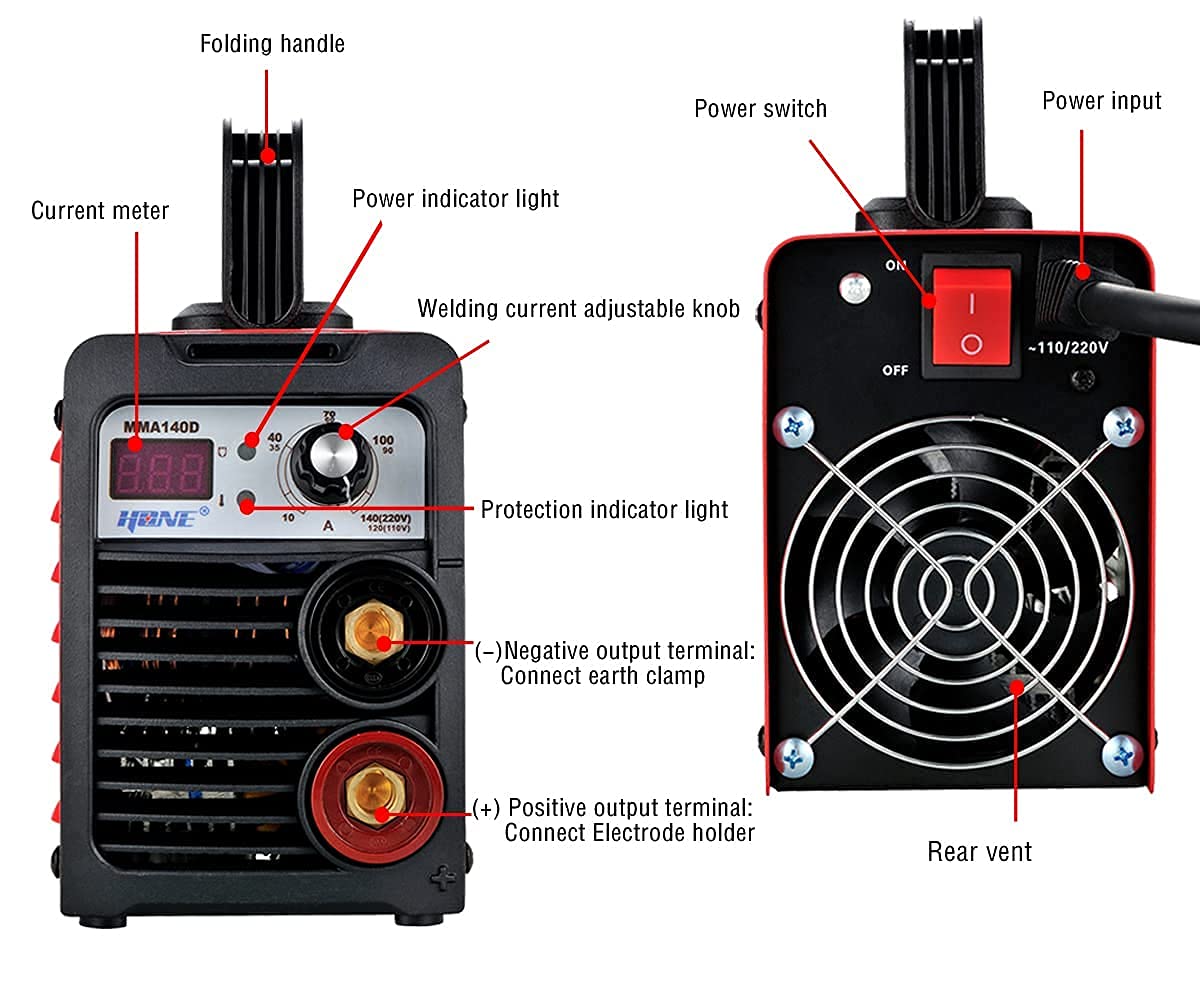 HONE Stick Welder, 110V/220V Actual 140Amp ARC Welder Machine, IGBT Inverter Digital Display LCD Welding Machines with Hot Start Arc Force Anti-Stick, High Efficiency for 1/16"-1/8" Welding Rod. HONE