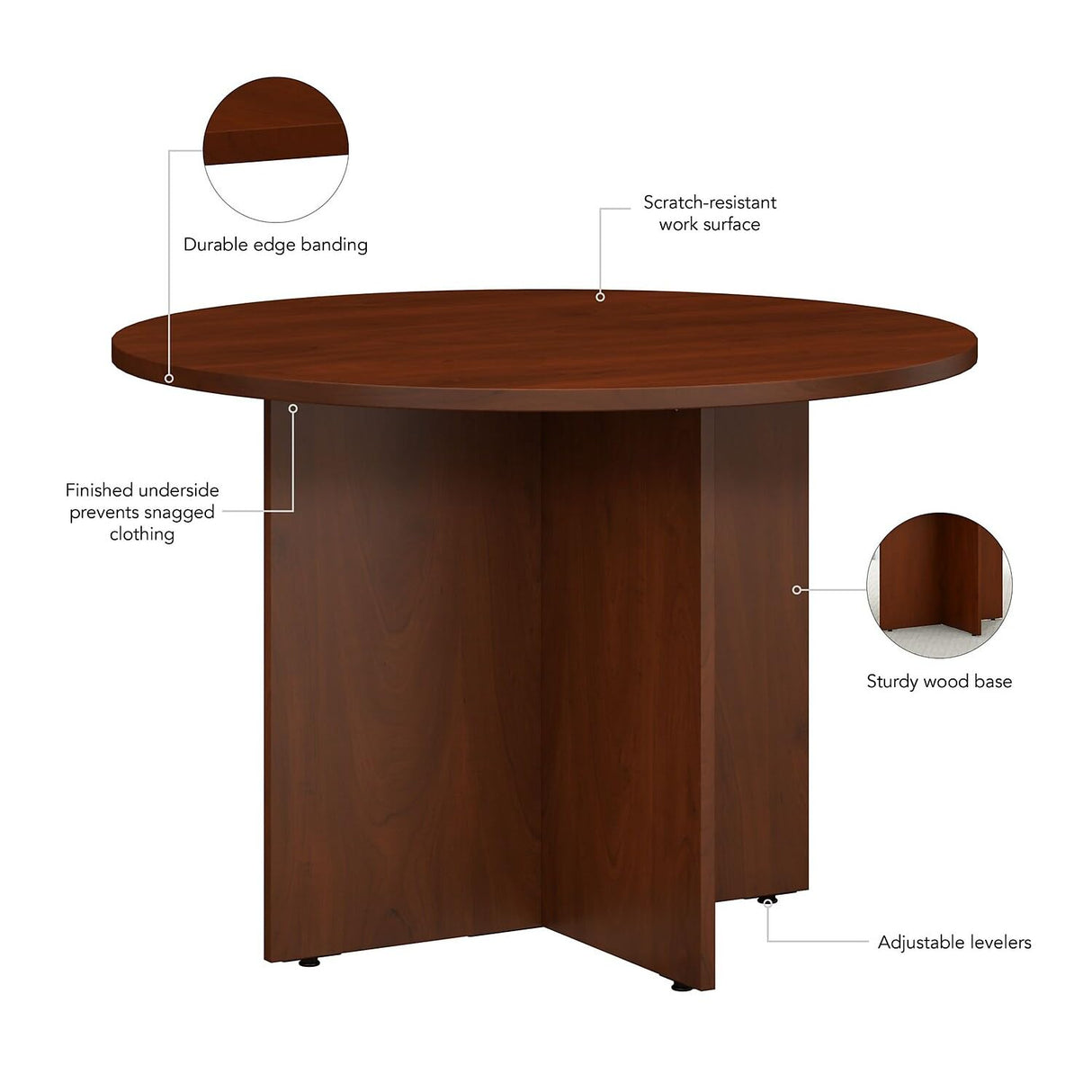 Bush Business Furniture Round Conference Table with Wood Base, Circular Meeting Room Desk for 4 Users, 42W, Hansen Cherry Bush Business Furniture