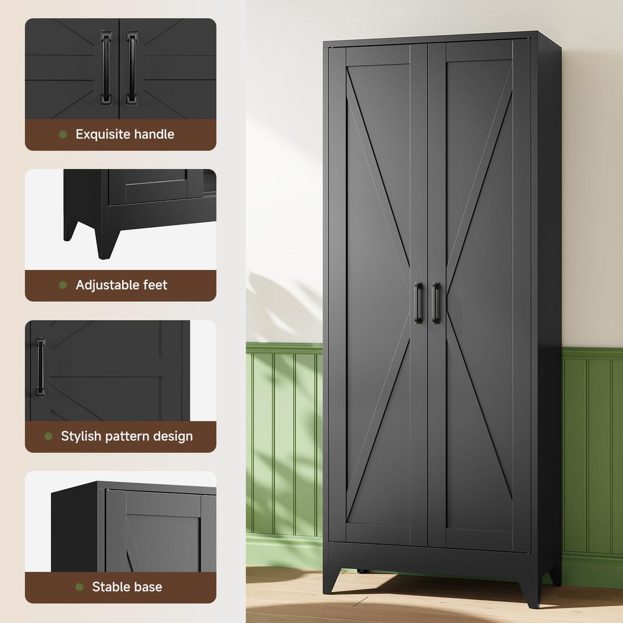 Letaya Storage Cabinet,75" H Metal Kitchen Pantry Cabinets with Doors and Adjustable Shelves,Pantry Organizers for for Cupboard/Dining/Bathroom/Office/Garage Room,Black Letaya