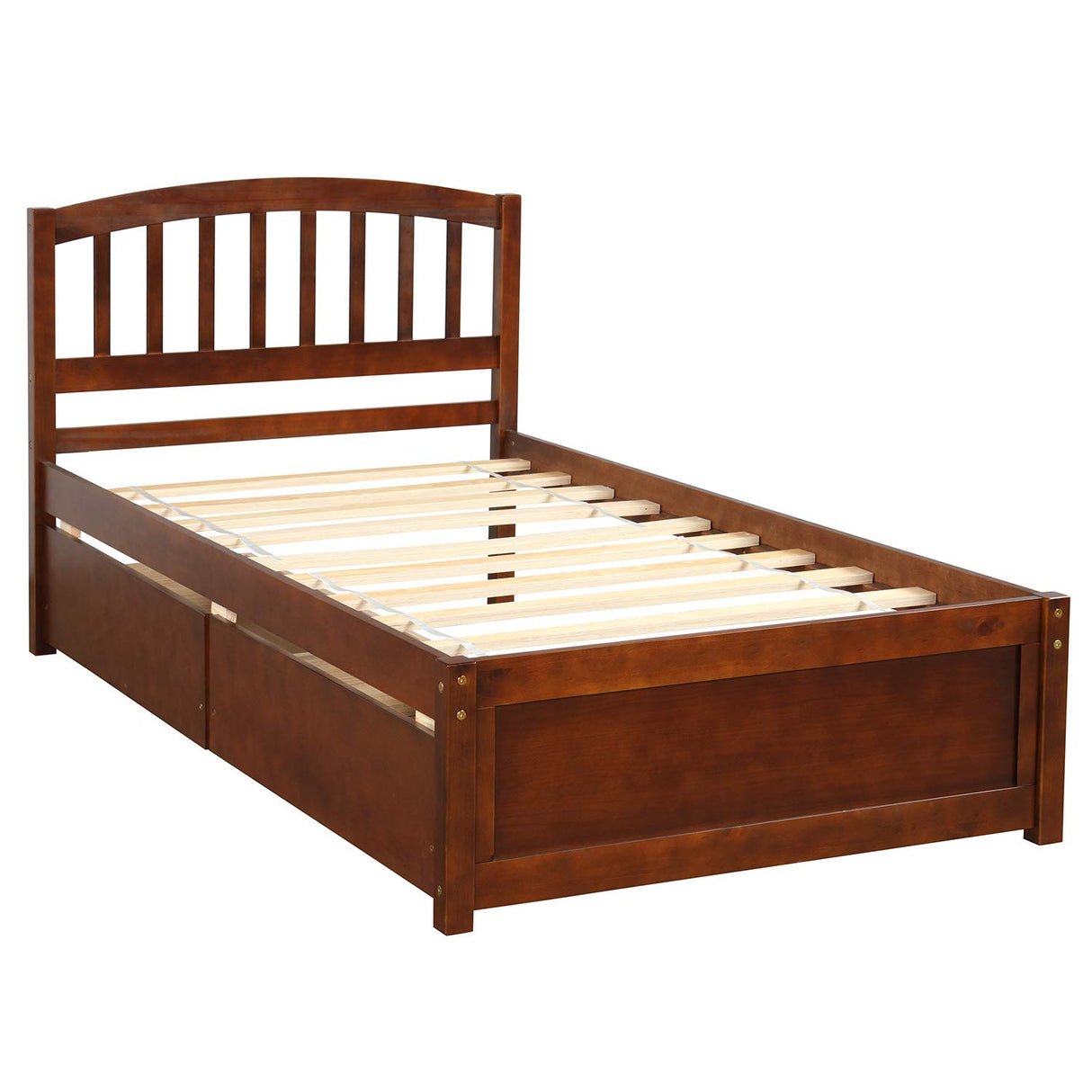 Harper & Bright Designs Twin Bed Frame, Wood Platform Bed with Storage Drawers and Headboard (Walnut) Harper & Bright Designs