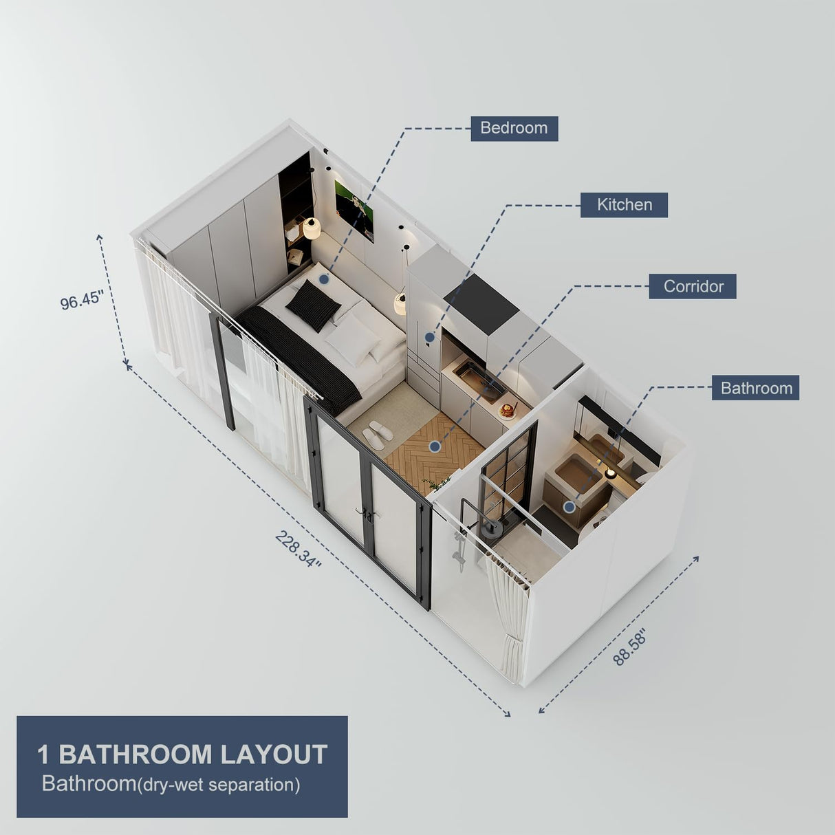 AMGUI Luxury Modern prefab Cabin - 19ft Mobile Capsule with Bedroom, Kitchen and Bathroom, Storm Resistant prefab Cabin -16 Typhoon and 12 Earthquake Proof Mobile Cabin for Travel and Outdoor Living AMGUI