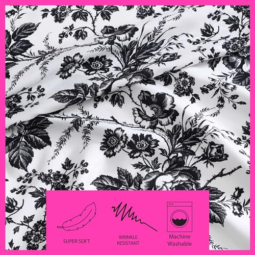 Betsey Johnson - Queen Bed Sheets, Soft & Lightweight Bedding, Fade & Wrinkle Resistant (Betseys Toile Black, Queen) Betsey Johnson