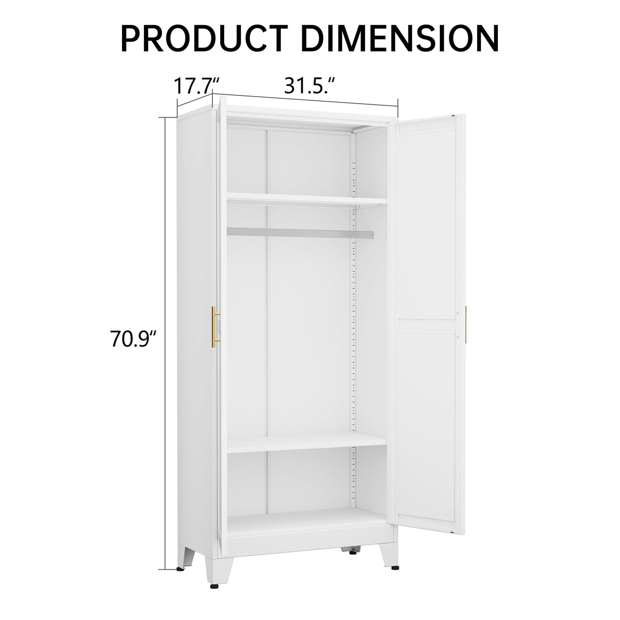 AUEYTVR Metal Armoire Wardrobe Closet Storage Cabinet with Hanging Rod,71'' Metal Wardrobe Cabinet with 2 Doors and 2 Adjustable Shelves for Bedroom, Laundry Room, Cloak Room AUEYTVR