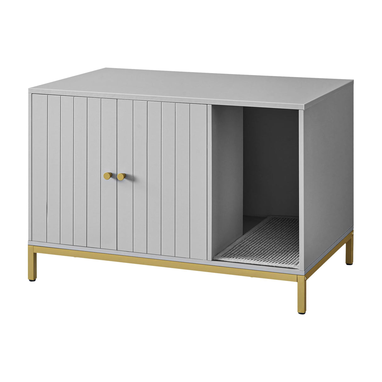 Feandrea Litter Box Enclosure, Modern Cat Litter Box Furniture Hidden, with Scratching Mat, Tall Legs, Cat House, Side End Table, 31.5 x 19.7 x 21.7 Inches, Dove Gray and Gold UPCL007H01 Feandrea