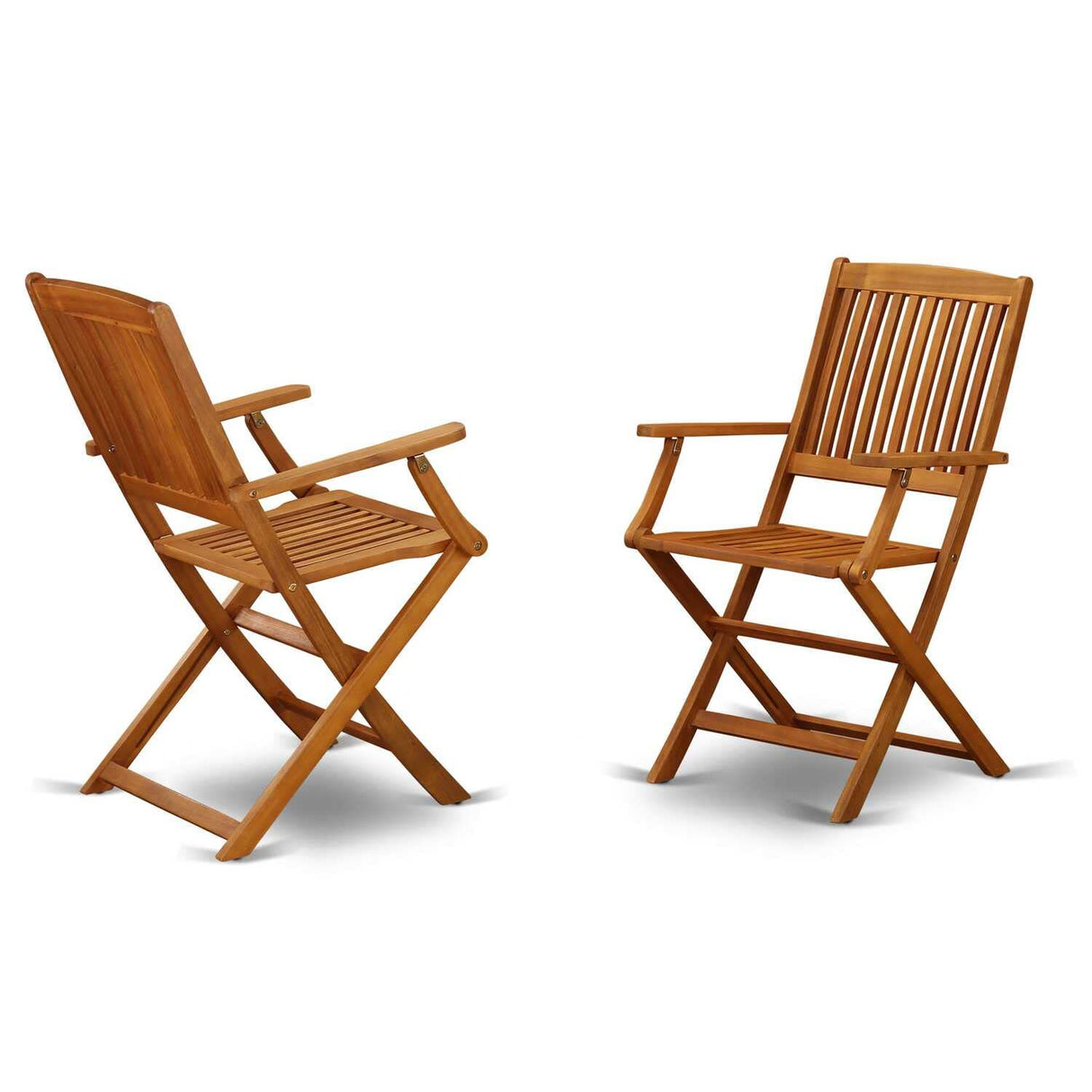 East West Furniture Selma 3 Piece Patio Bistro Set Contains a Square Outdoor Acacia Wood Coffee Table and 2 Folding Arm Chairs, 26x26 Inch, Natural Oil East West Furniture