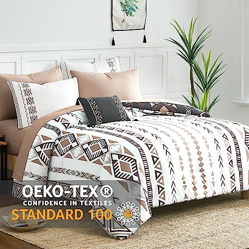 Geniospin Full Comforter Set - 7 Pieces Bed in a Bag, Comfortable Western Bedding Sets for All Seasons, Lightweight Soft Boho Comforter Bed Set with Sheets, Pillowcases & Shams Geniospin