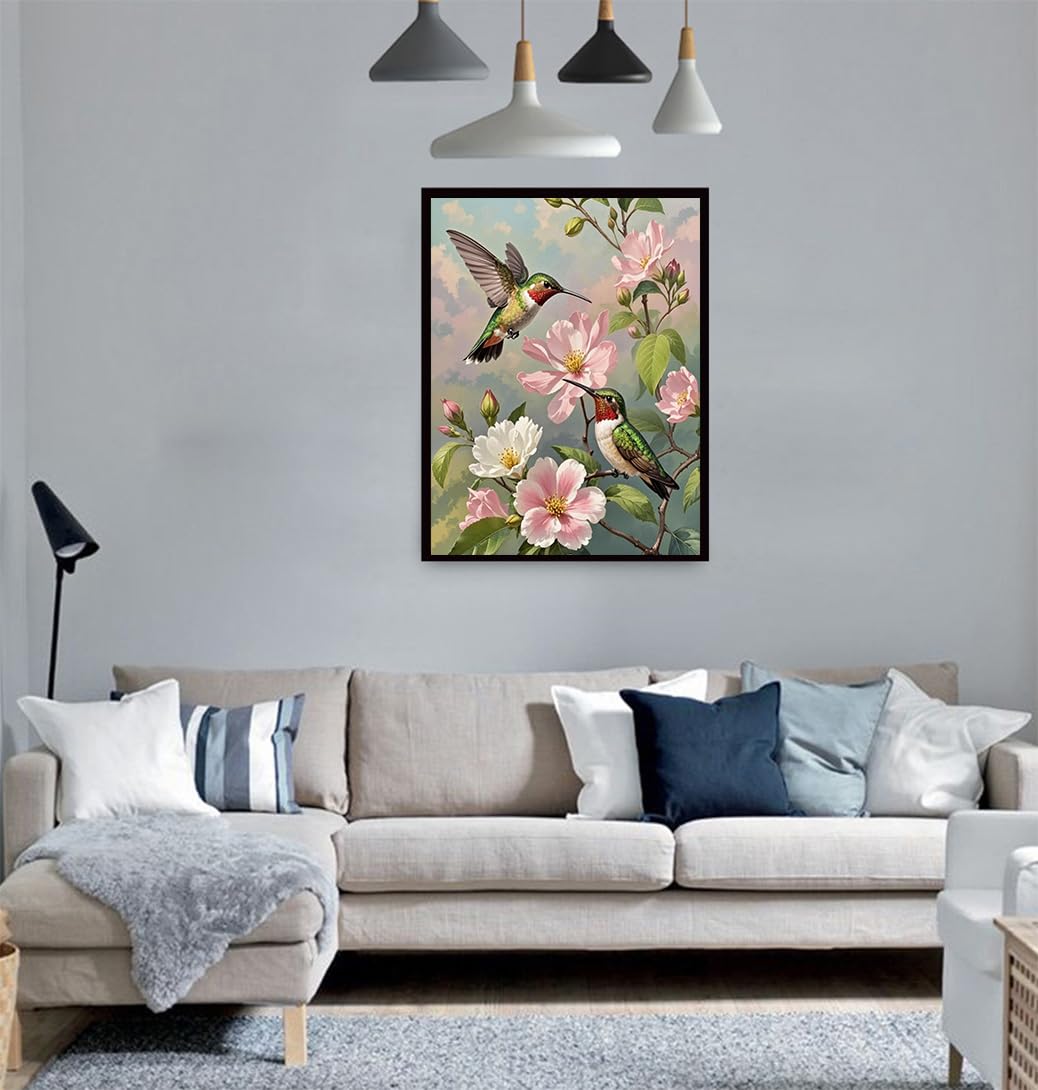 ACIOPPL Paint by Numbers for Adults Beginner Hummingbird DIY Acrylic Painting Kits Bird Oil Painting by Number Kit Bird Drawing Paintwork Acrylic Paint Canvas for Home Wall Decor Flower Hummingbird Generic