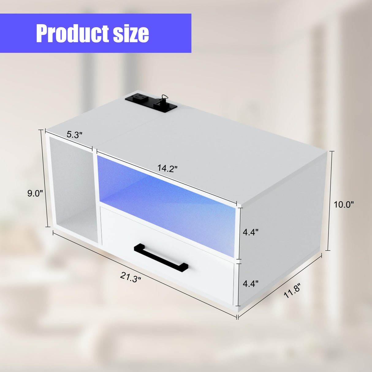 Homaterial Floating Nightstand with Charging Station and LED Lights, Floating Bedside Table with Drawers Wall Mounted Nightstands,for Bedroom Room, 21.3" x 11.8" x 10",White Homaterial