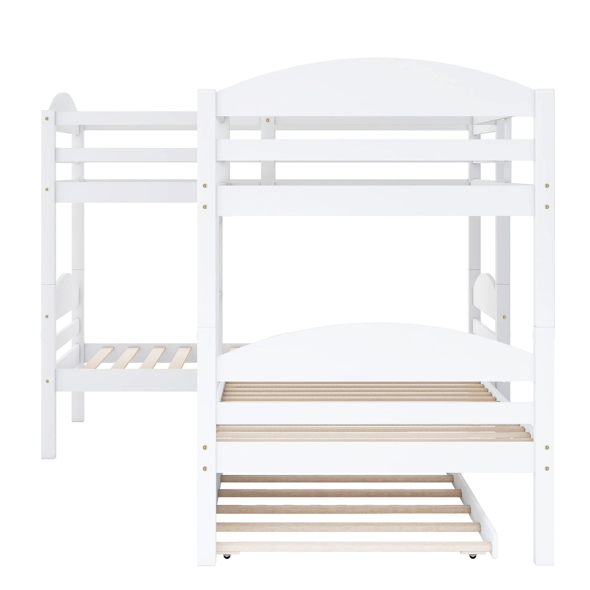 Bellemave Quad Bunk Bed with Trundle L-Shape Bunk Bed Twin Over Twin Corner Bunk Bed for 4 or 5 Kids Boys Girls Teens, White Bellemave