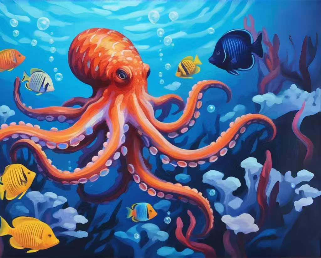 Newsight Paint by Numbers for Adults & Kids & Beginners DIY Acrylic Painting Gift Kits (Color Octopus, 12" Wx16 L) Newsight
