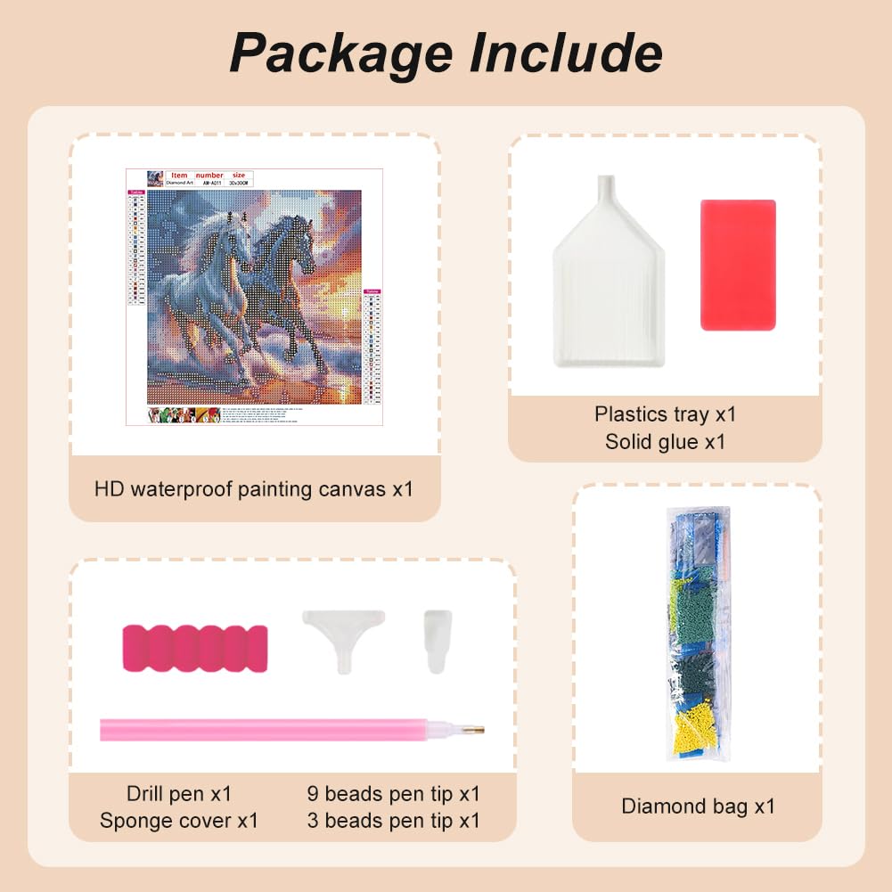 AMORARS Diamond Painting Kit for Adults, 5D Horse Diamond Art for Beginners - DIY Full Diamond Dot Gem Art Painting, Suitable Gifts and Home Wall Decoration Crafts, 12X12Inch AMORARS