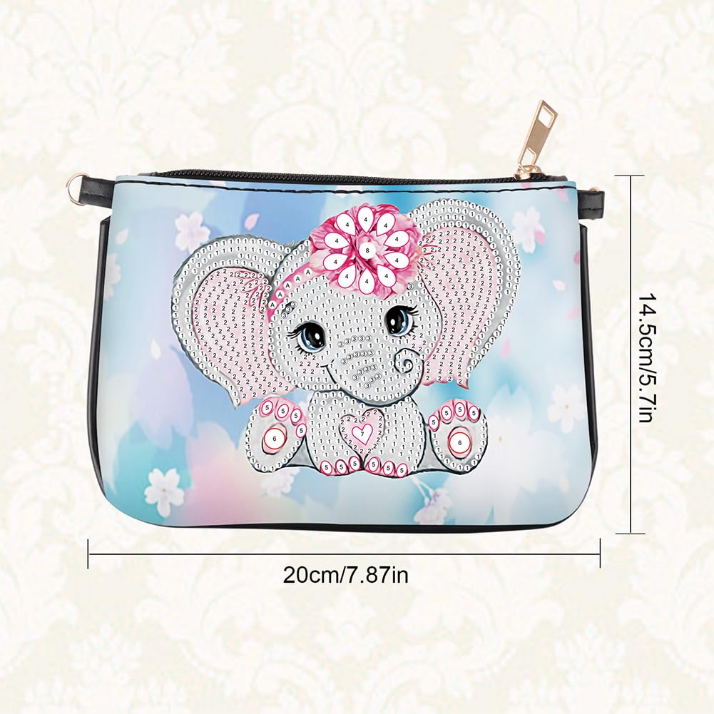 5D DIY Diamond Art Purses Diamond Art Kits for Adults, Elephant Shoulder Makeup Bag Chain Leather Clutch Purse, Holiday Birthday POETRYDRAW