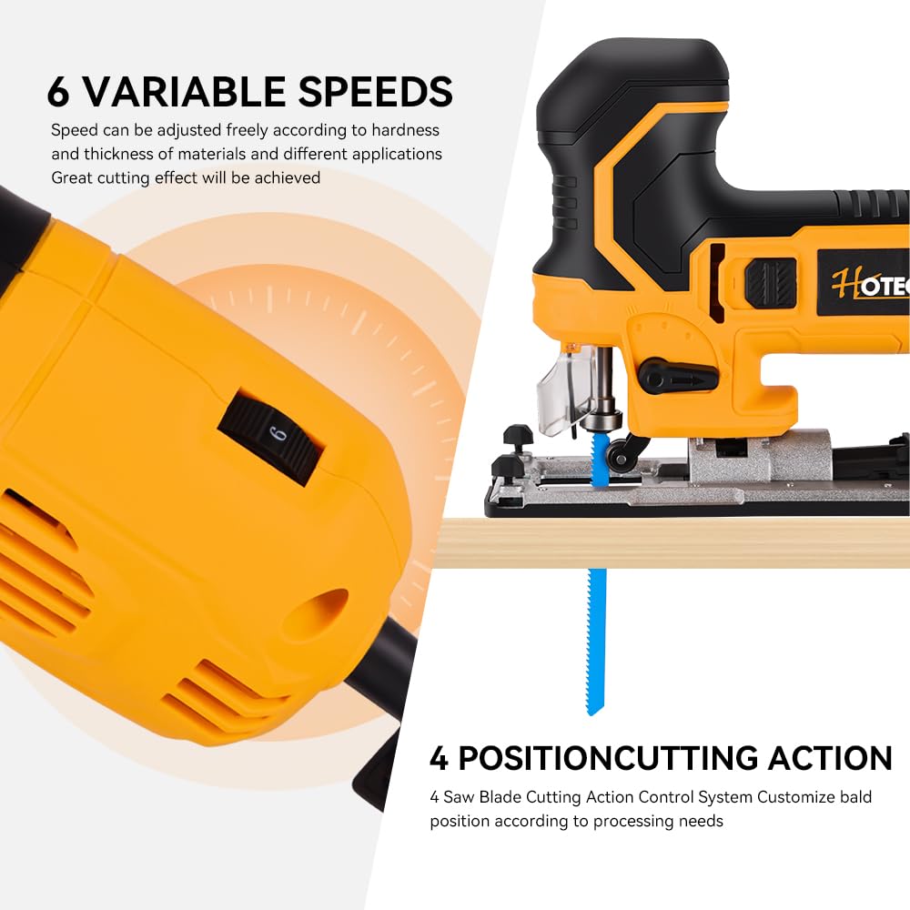 Hoteche 6.5-Amp Jig Saw Corded 6 Vriable Speed Jigsaw with LED Light and 2Pcs of Blades Hoteche