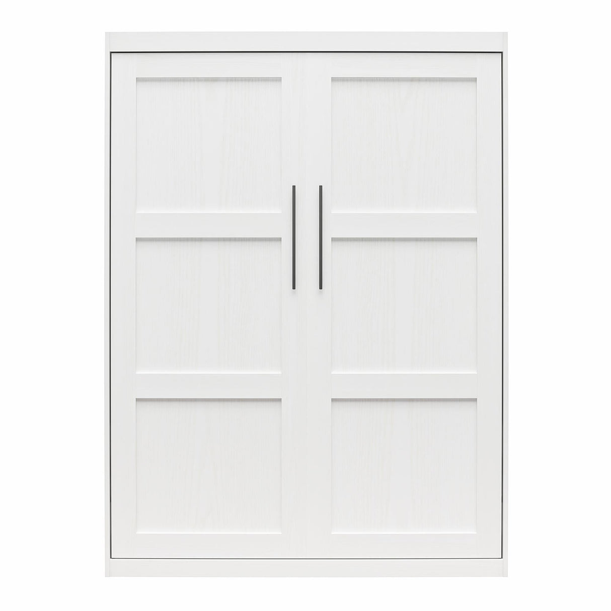 REALROOMS Radiance Queen Size Wood Murphy Bed with Gallery Shelf and LED Lighting, Space-Saving Fold-Out Wall Bed for Bedroom or Guest Room, White REALROOMS