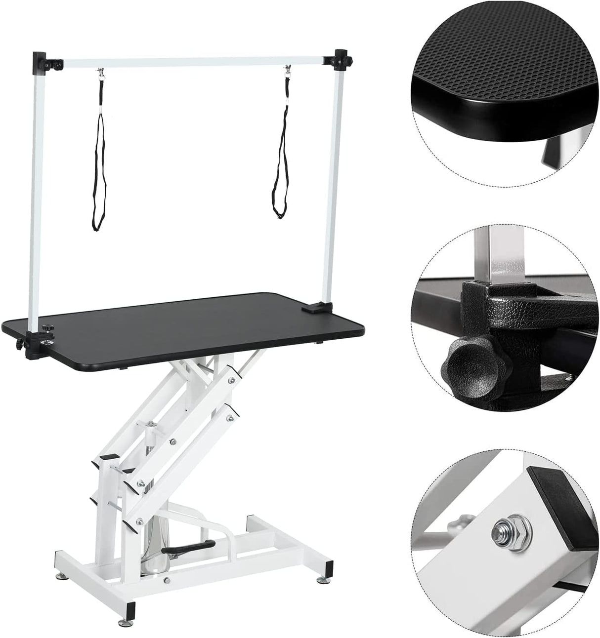 Hydraulic Pet Grooming Table for Large Dogs Professional Heavy Duty Adjustable Height - Portable Trimming Table Drying Table w/Arm/Noose, Maximum Capacity Up to 330Lb, 42.5''/ Black petgroomingtable