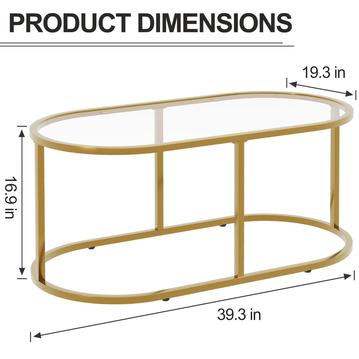 Coffee Table Gold Glass Coffee Tables for Living Room, Oval Table Center Table with Sturdy Metal Frame,Modern Tempered Glass Accent Tables for Bedroom Home Office Wolawu