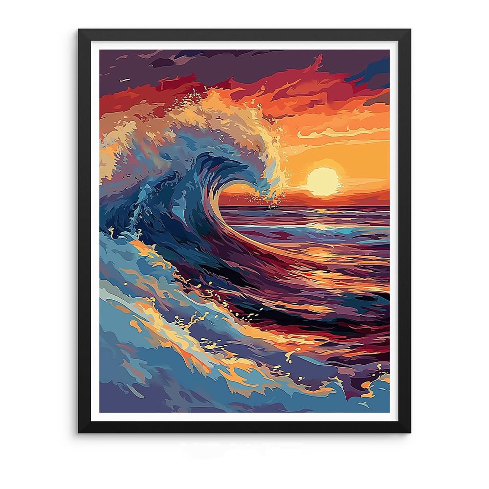 Natuyalo Paint by Numbers for Adults - DIY Adult Paint by Number Kits Painting on Canvas Sea Wave Painting by Numbers for Beginners, Sunset Seascape Art Craft Kits for Adults (16x20 Inch) Natuyalo