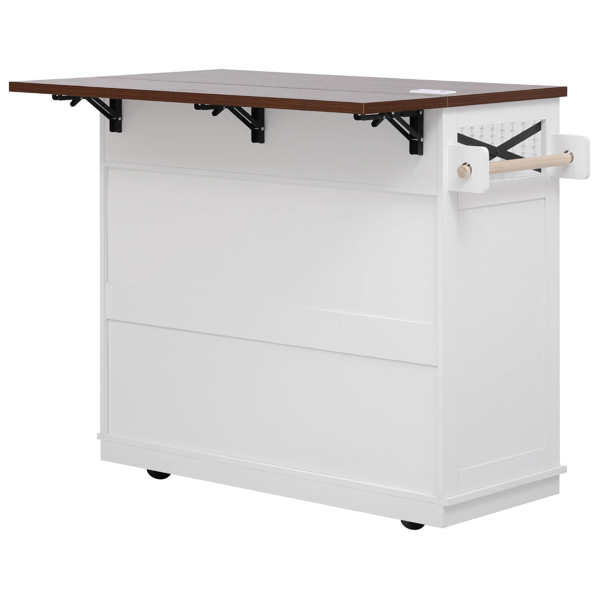 Hlcodca 46.5'' Farmhouse Kitchen Island with Charging Station, Drop Leaf & Bead Drape - Mobile Rolling Cart, Ample Storage, Rustic Wood Grain Countertop for Compact Spaces (White+Brown) Hlcodca