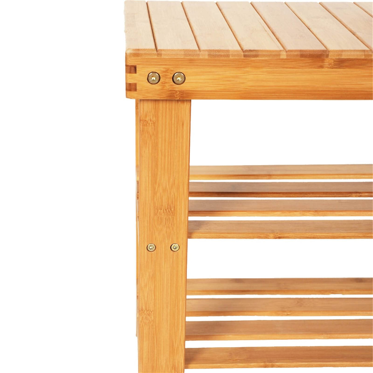 Lestar Spa Shower Patio Bench Stool with Strip Pattern 3 Tiers Storage Shelves Stand Organizer, Natural Bamboo Wood Bathing Benches Shoe Rack, Size 35.5"(W) x 11"(D) x 18"(H) Lestar