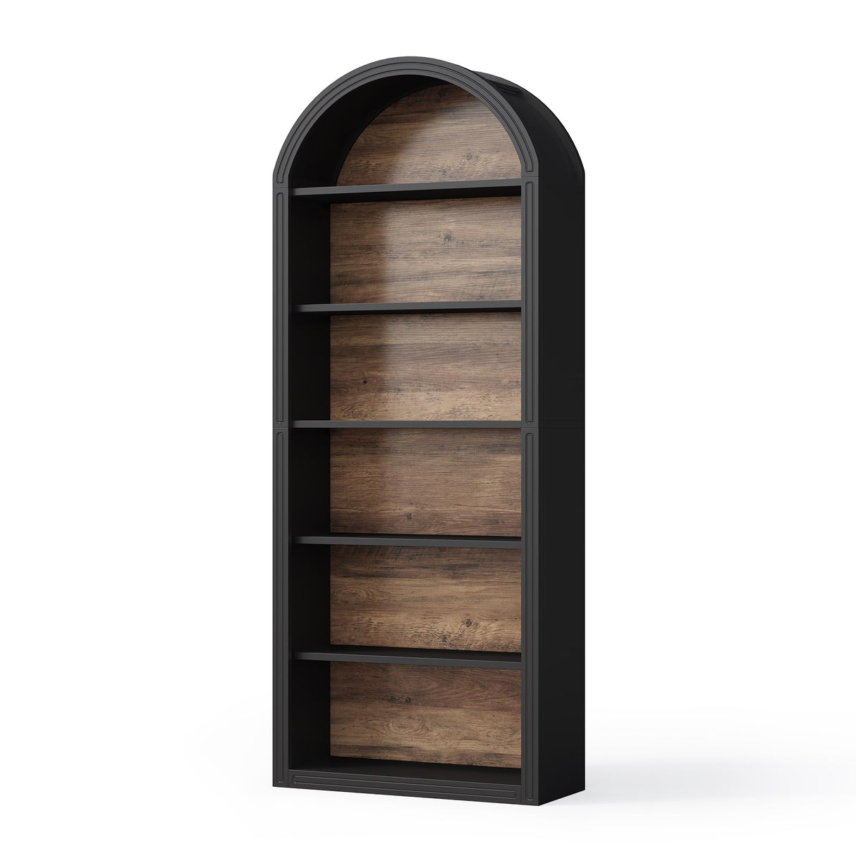 LITTLE TREE 6-Tier Bookcase, 77" Tall Bookshelf with Arched Top, Large Freestanding Wooden Open Bookcase Bookshelf, Modern Display Book Shelf for Living Room, Bedroom, Office, Library, Black Brown LITTLE TREE