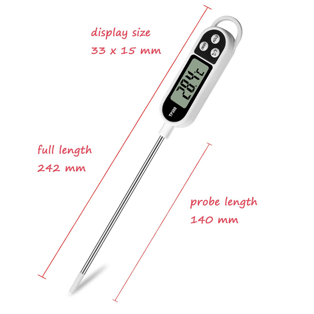 Digital Meat Food Thermometer for Cooking Kitchen BBQ, Probe Instant Read Thermometer with Long Probe for Candy Candle Milk Yogurt Deep Fry Roast Baking Temperature NANGOALA