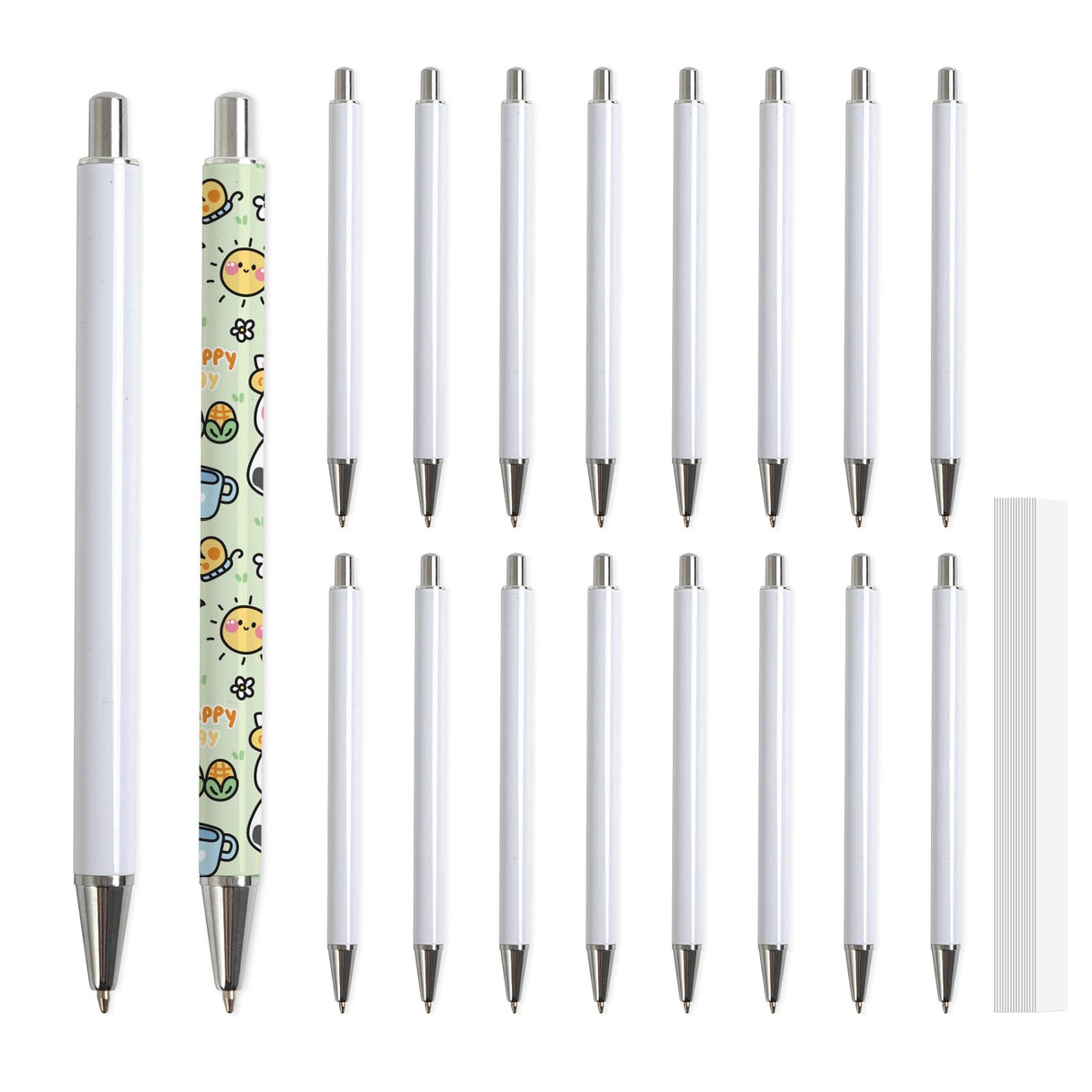 PYD Life 20 Pack Sublimation Pens Blanks No Clip Bulk White with 25 Pieces Shrink Wrap Films,Sublimation Ballpoint Pen Personalized DIY by Pen Heat Press Sublimation Oven PYD Life