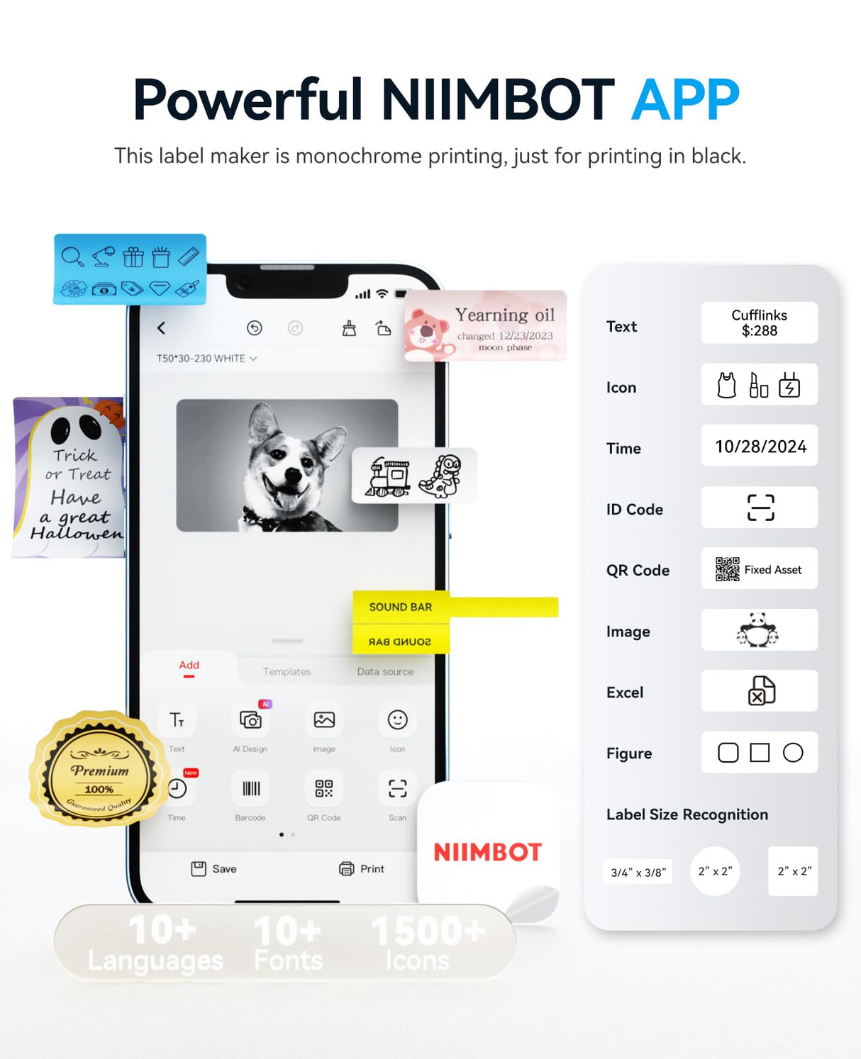 NIIMBOT B1 Label Maker Machine with Tape, Thermal Label Printer Easy to Use for Office Supplies, Home, Business, 2 Inch Label Maker with 2'' x1.18'' Labels-230pcs/Roll NIIMBOT