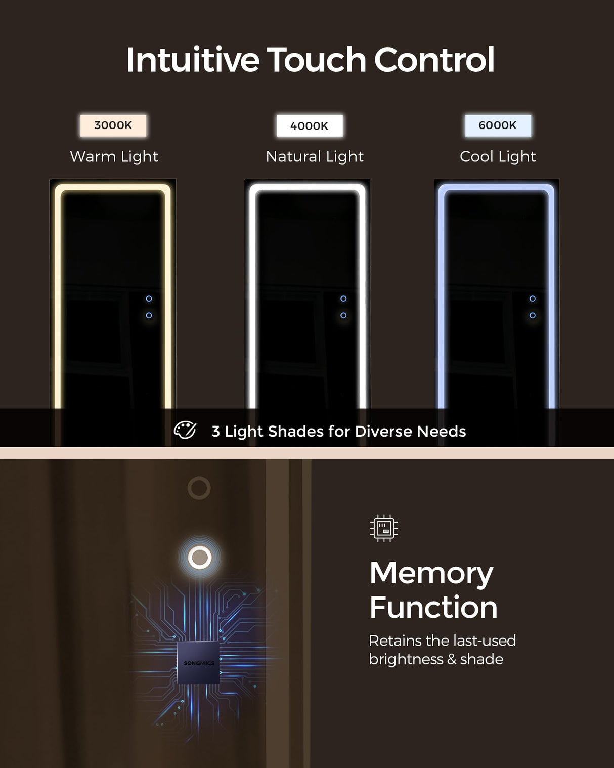 SONGMICS LED Mirror Jewelry Cabinet Standing, Lockable Jewelry Armoire with Full-Length Mirror and Adjustable LED Lights, Space-Saving Jewelry Organizer with Mirror, Gift Idea, Ink Black UJJC008B01 SONGMICS