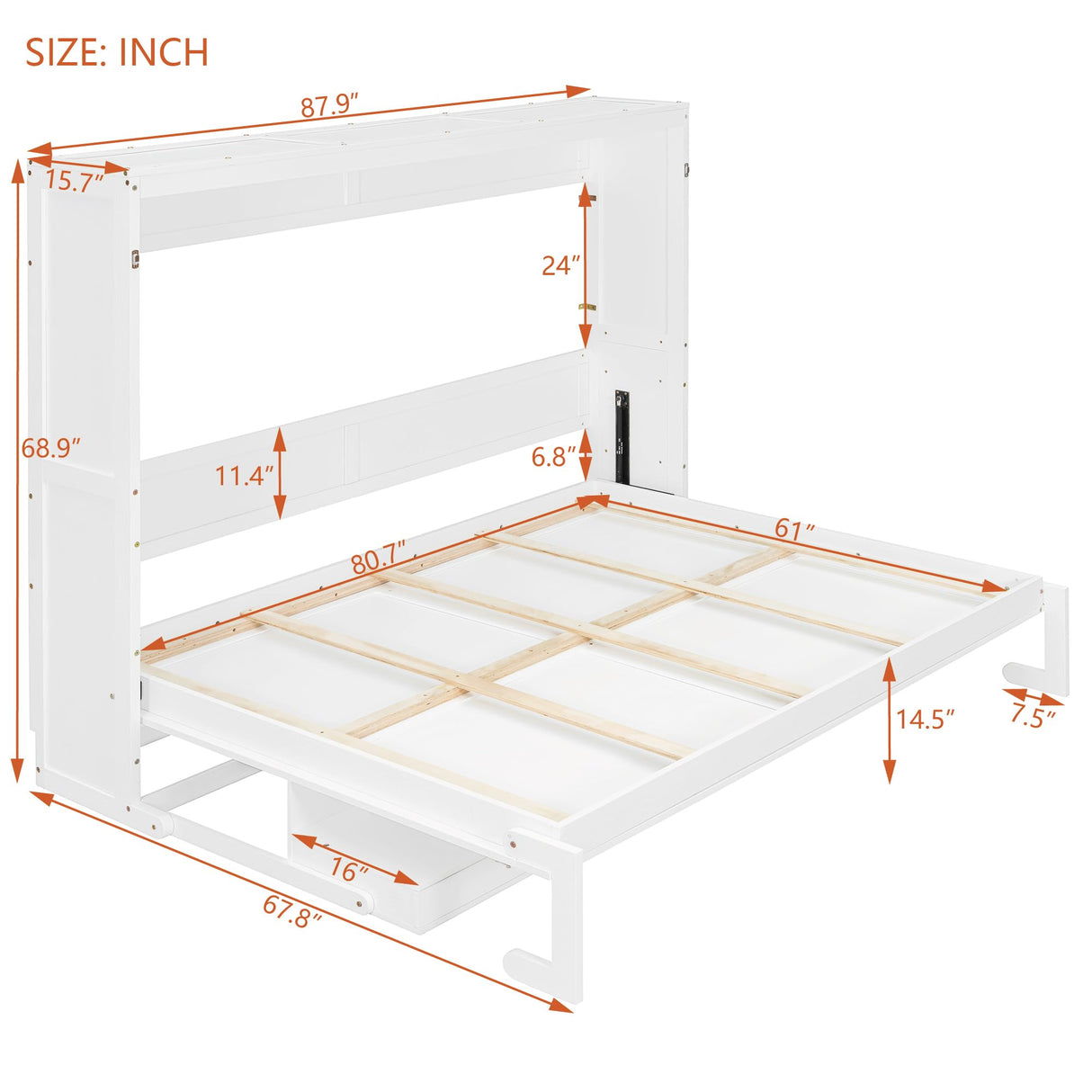 Merax Wall Murphy Bed with Storage, Foldable Cabinet Bed with Vanity Desk, Center Mirror & 2 Side Drawers, Queen Size, White Merax