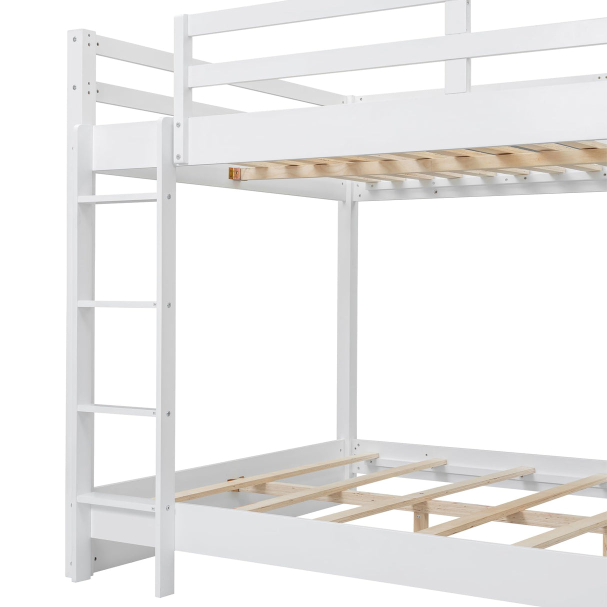 Queen Over Queen Bunk Bed with Ladders Solid Wood Bunk Beds with Guardrails Kids Bunk Bed Frame for Kids, Boys, Girls, No Spring Box Need, Pearly White Bellemave