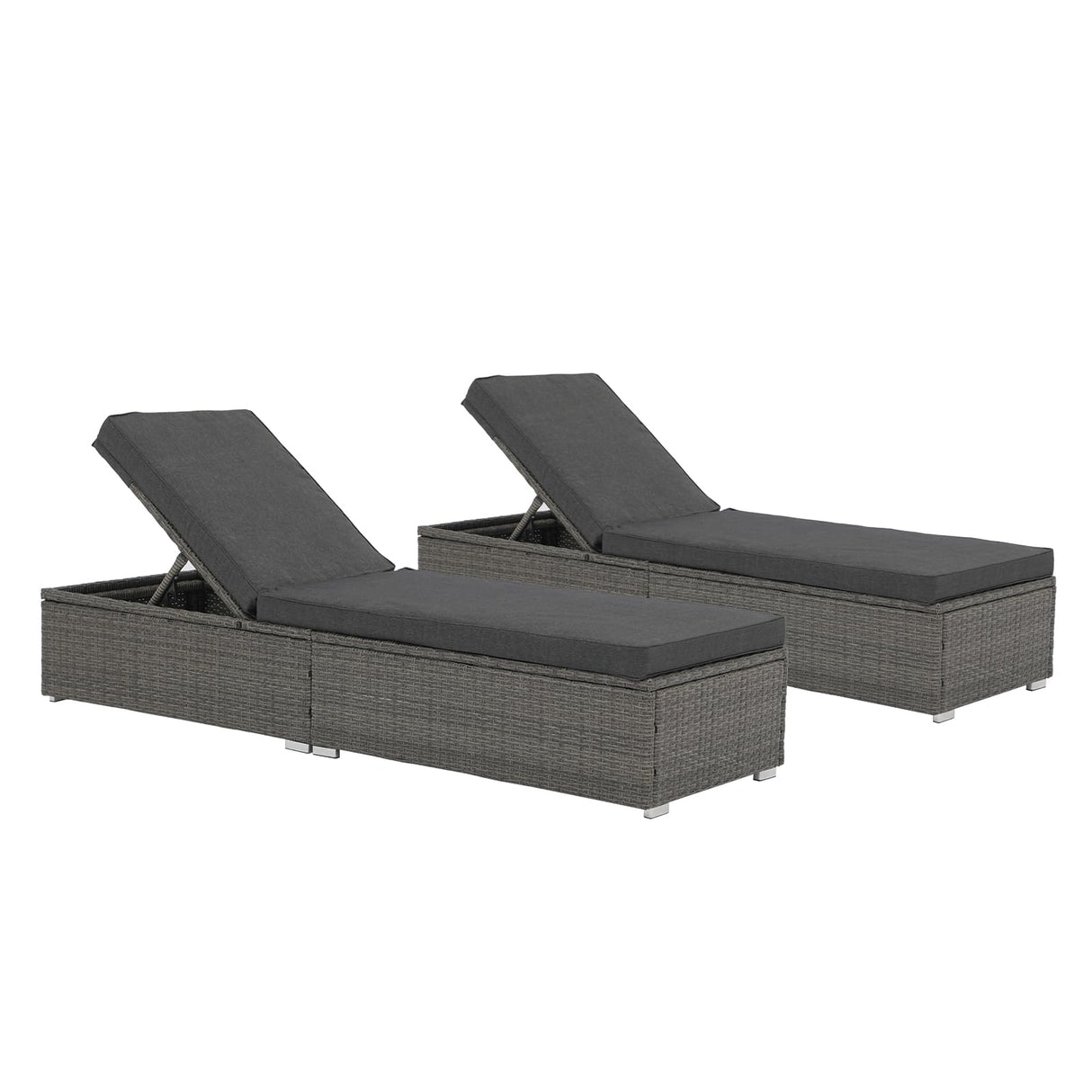 JOIVI Outdoor Patio Chaise Lounge Chairs Set of 2, PE Wicker Patio Pool Lounge Chairs Furniture Set of 2, Pool Lounger Gray Rattan Adjustable Backrest with Removable Dark Gray Cushion JOIVI