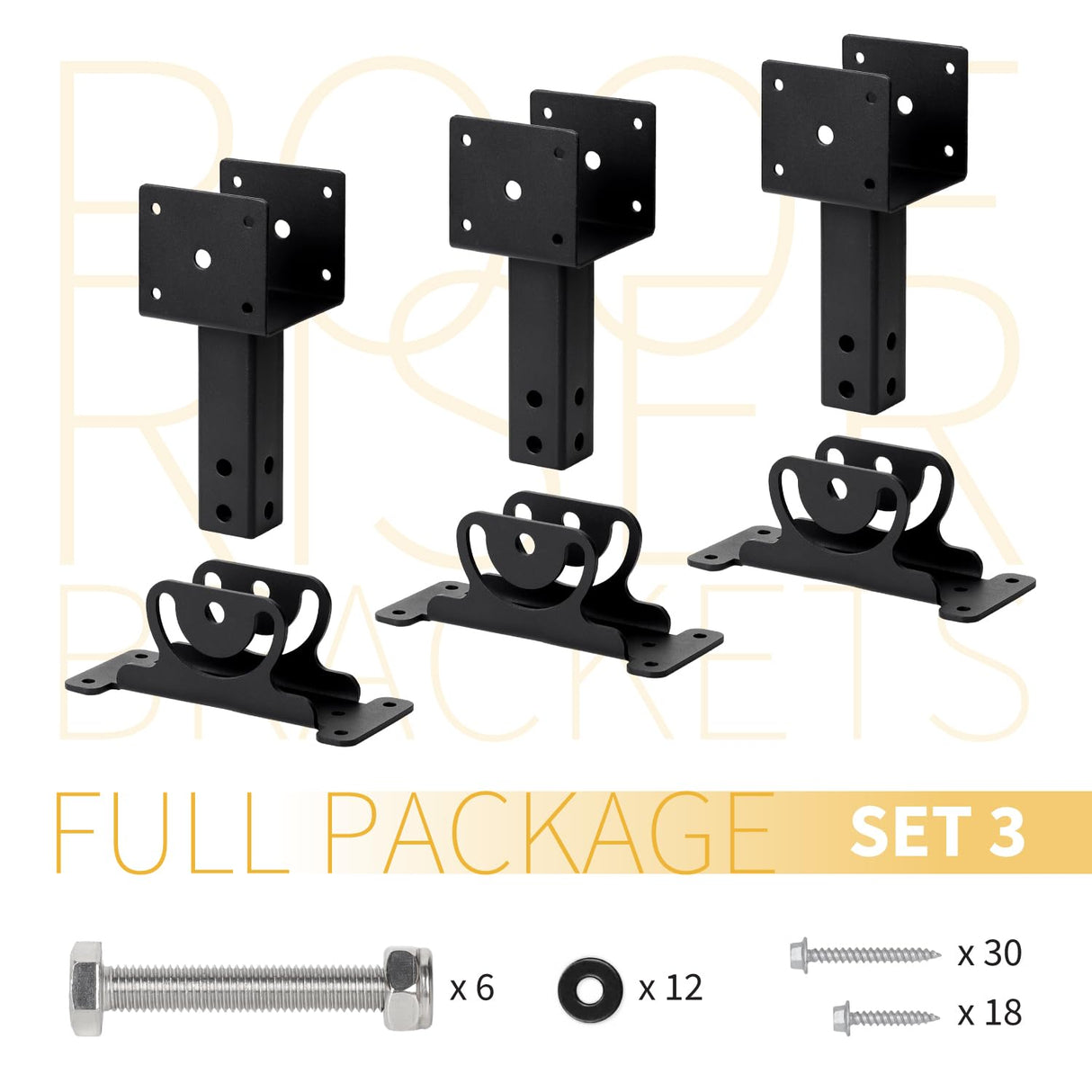 Heavy Duty Roof Riser Brackets Kit, Adjustable Roof Riser Beam Mount Brackets for Roof Pergola Gazebo (Black - Set 3) TPHUC
