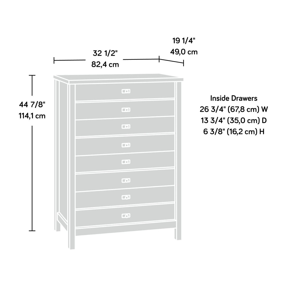 Sauder Cottage Road 4-Drawer Chest/Dresser, L: 32.44" x W: 19.29" x H: 44.92", Raven Oak Finish Sauder