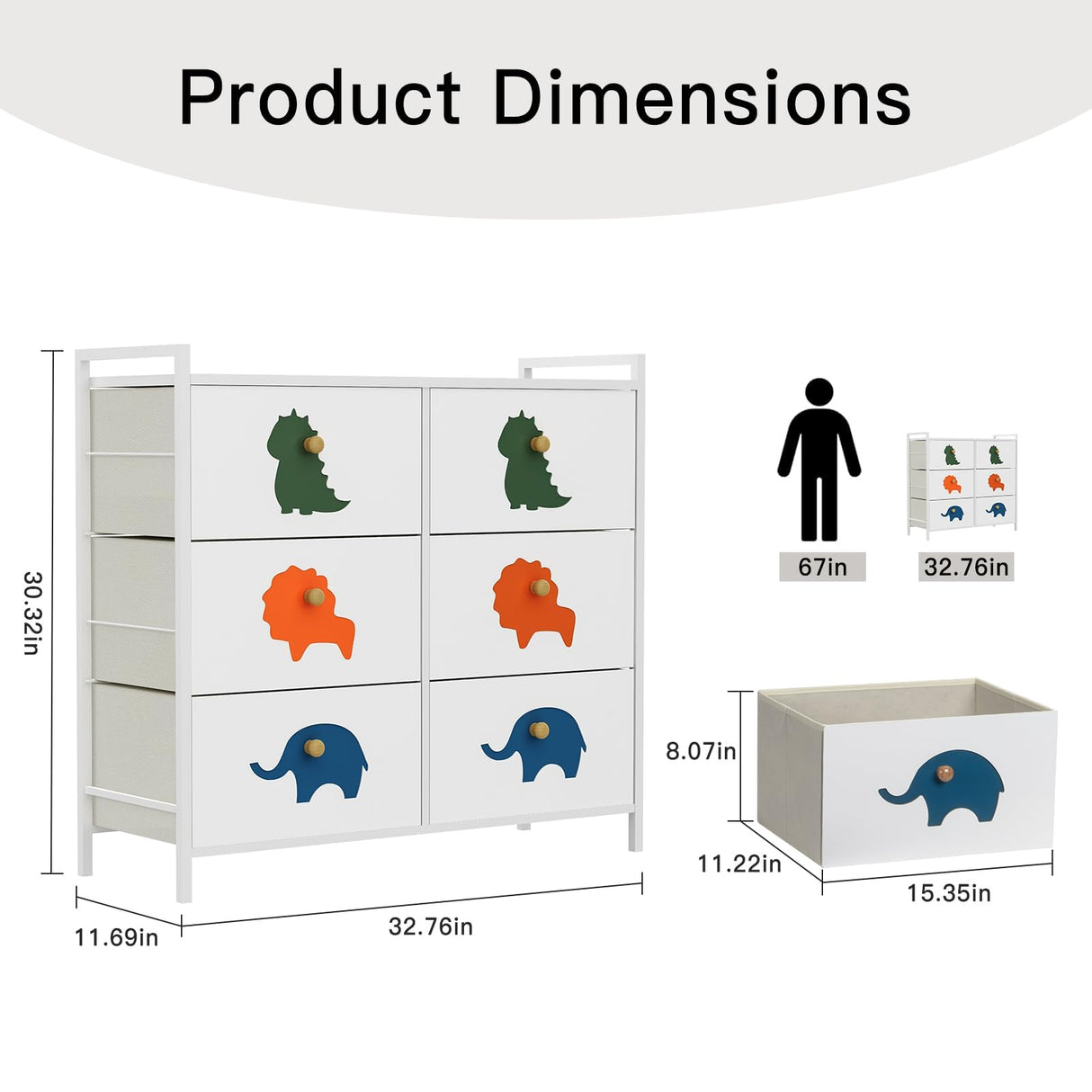 FRAPOW Kids Dresser for Bedroom, Baby Dresser with 6 Fabric Drawers Tall Storage Organizer for Toddler Child with Wood Top Metal Frame for Living Room, Nursery, Closet, Apartment FRAPOW