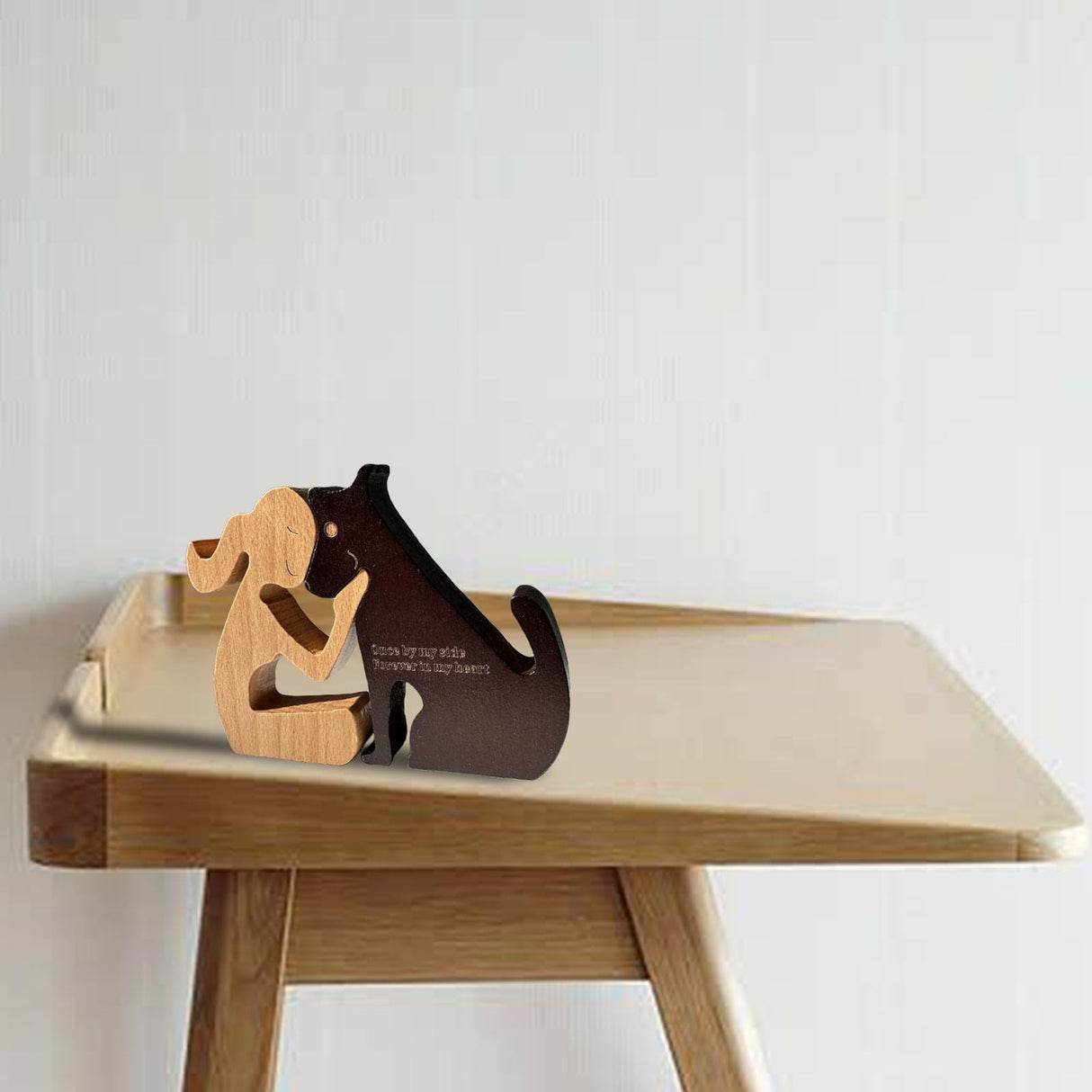 Bantlou Handmade Wooden Statue - Personalized Wooden Pet Carvings - Cute House Decor, People and Dog Statue, Shelf Decor Accents - Customizable Text, Home Decor Gifts for Family - Natural Wood(02) Bantlou