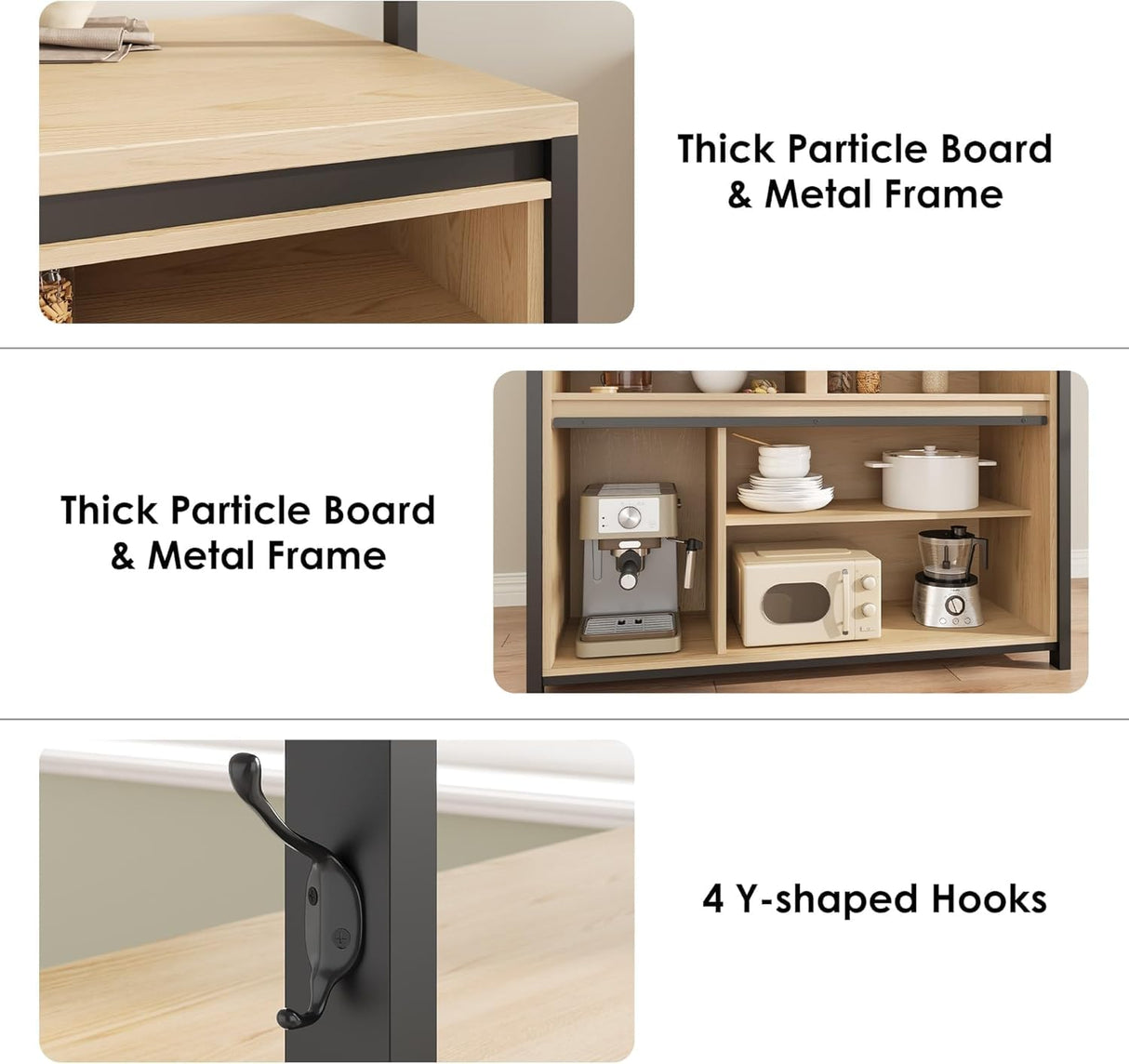 ELETHEBIA Wooden Island Table for Kitchen with Sliding Barn Door, Heavy Duty Large Coffee Bar Table with 4 Hook, Multi-Functional Bakers Rack, Storage Shelf for Kitchen Dining Room Living Room ELETHEBIA