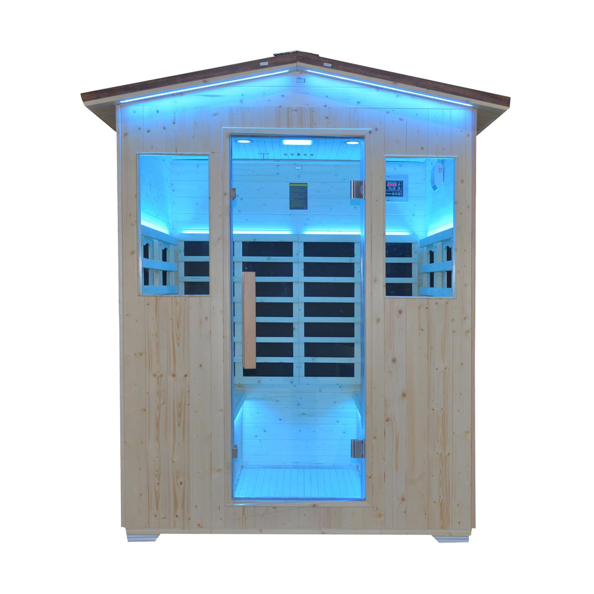 Outdoor Infrared Sauna 4 Person, Spruce Wooden Large Sauna 2600W 240V Heaters Panels With Lcd Display Control Multi Color Light Strip Bluetooth Speaker Oxygen Bar(59.06*47.24*81.89 inch Spruce) ZYKLZQ