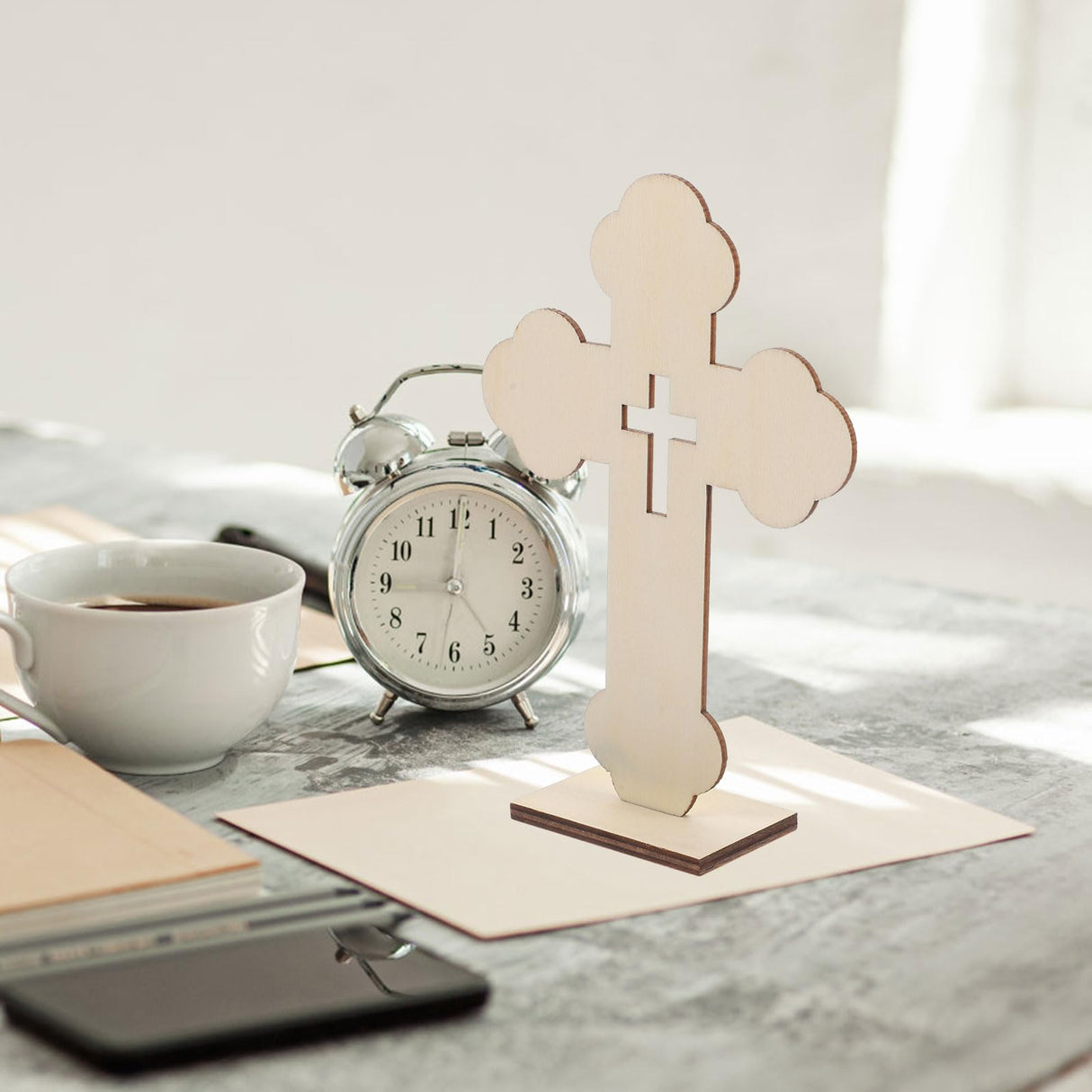 LOGOFUN 10pcs Wooden Cross Ornament Churches Wood Cross With Stand Crafts Wooden Standing Cross Statue for Home Wedding Church Decoration LOGOFUN